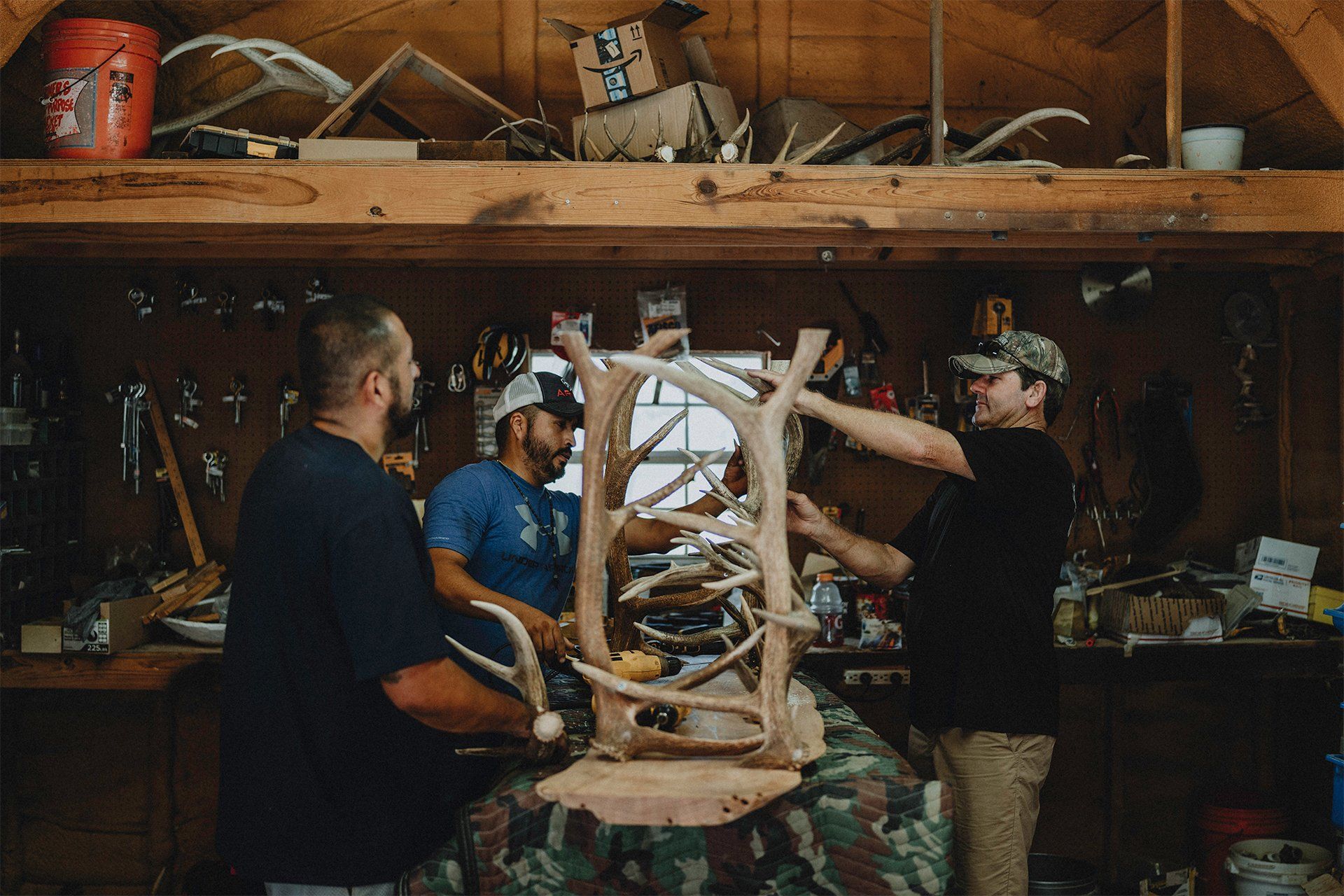 Terry Wilson working on an antler table in his Texas workshop