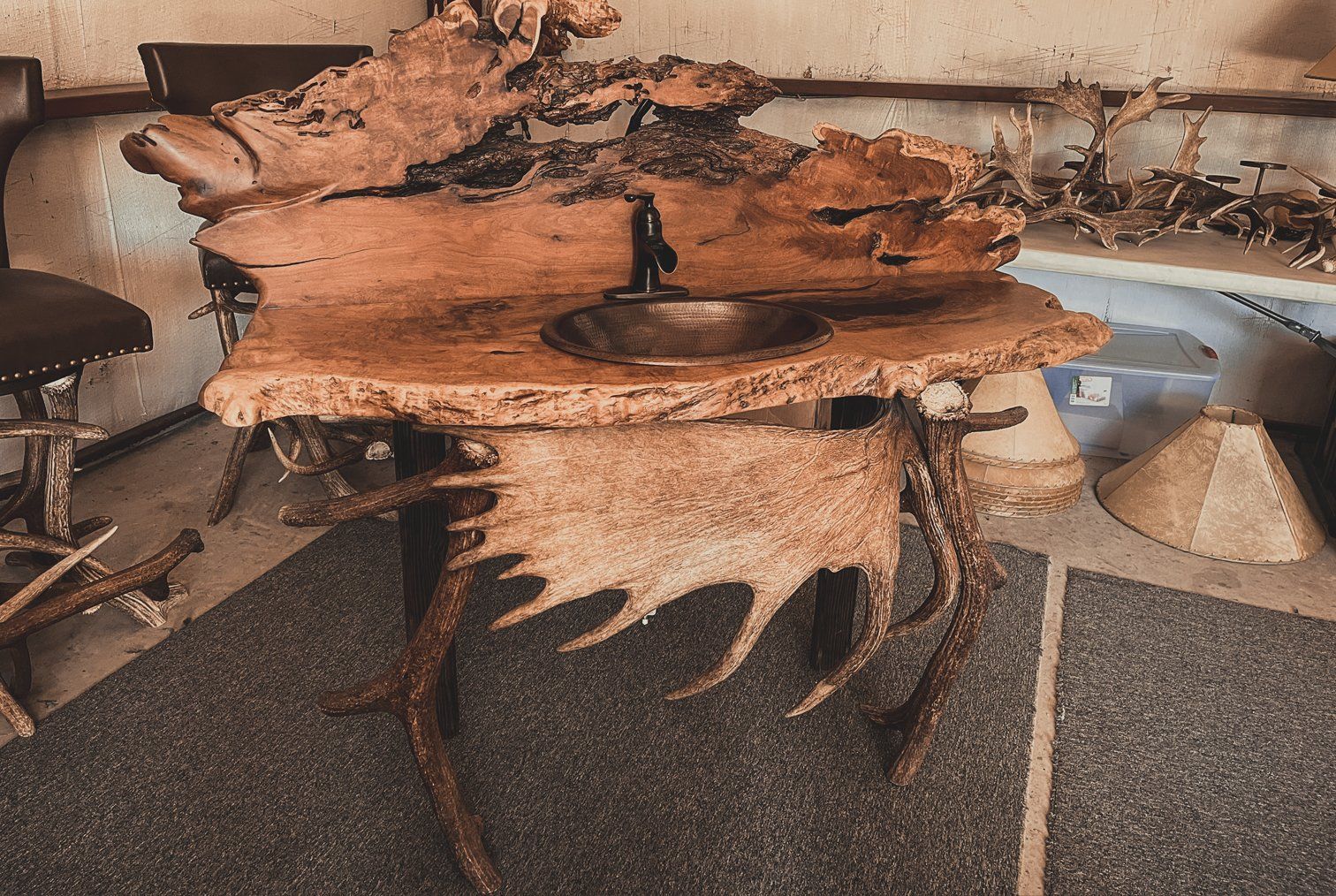 Custom elk antler sink