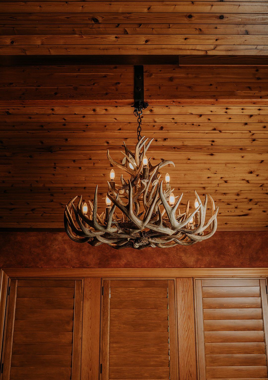 Antler chandelier in a high ceiling