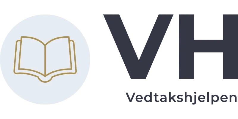Logo for Vedtakshjelpen: an open book icon next to the letters 