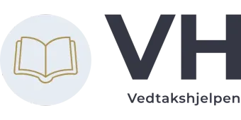 Logo for Vedtakshjelpen: an open book icon next to the letters 