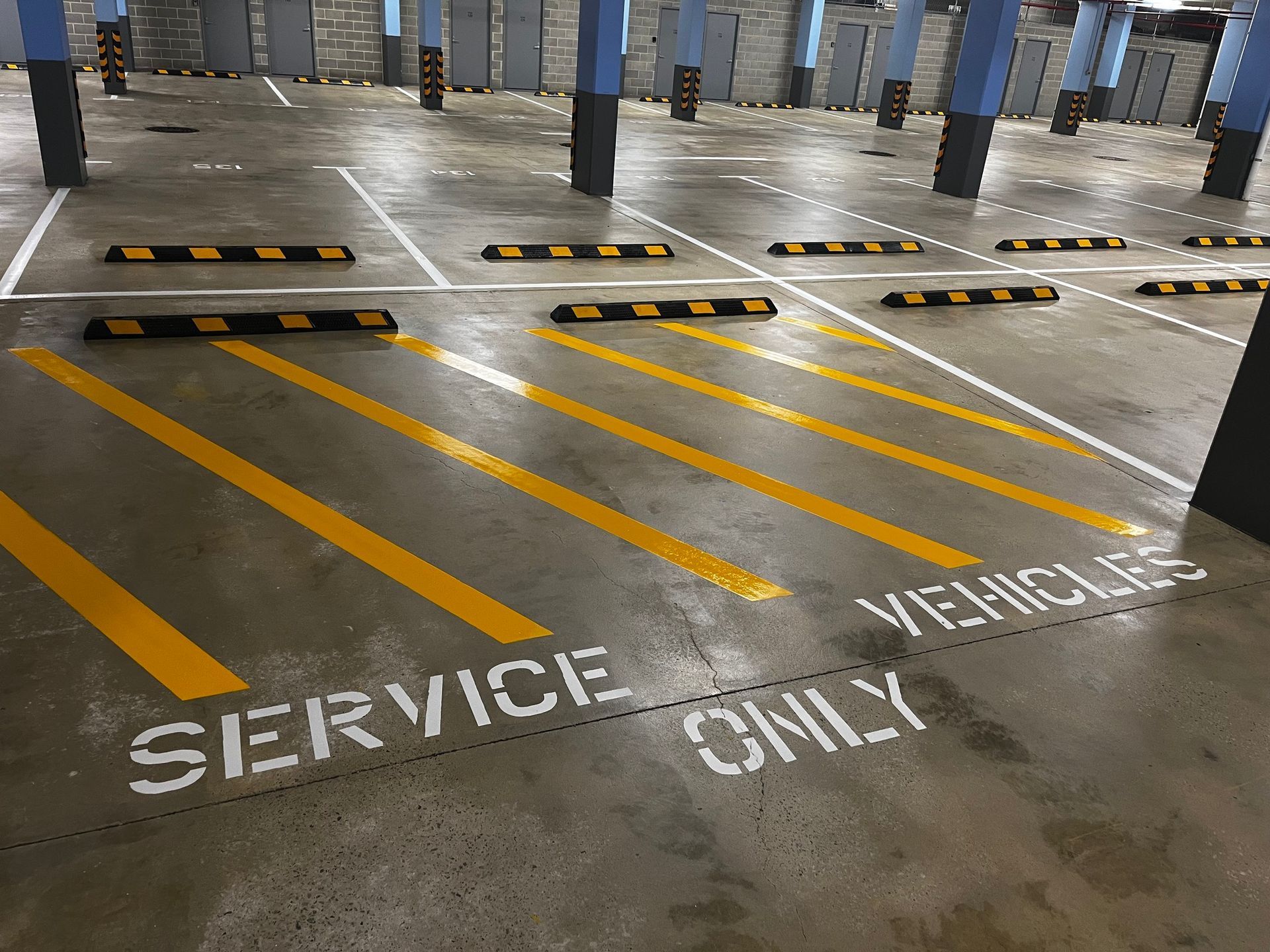 Parking lot with yellow 