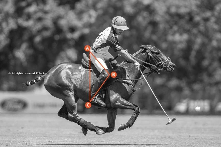 A person riding a horse, forming a golden triangle with points at the rider and horse's body.