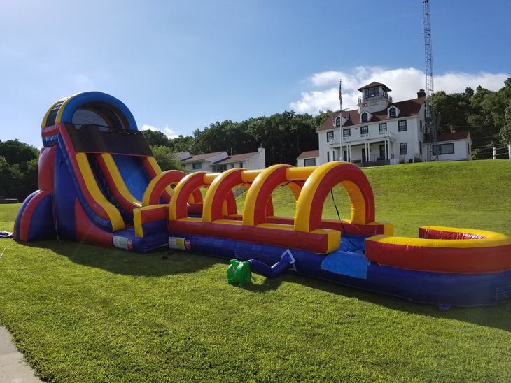 tricolor slide with slip n slide and pool