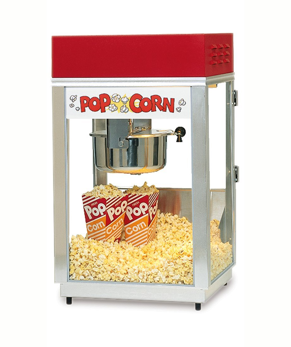 Popcorn Machine Rental - Weather it's an add on for a birthday, a rental for a fundraiser, or an authentic add on to family movie night.  This popcorn machine delivers enough popcorn to feed 20-30 in 7 min.