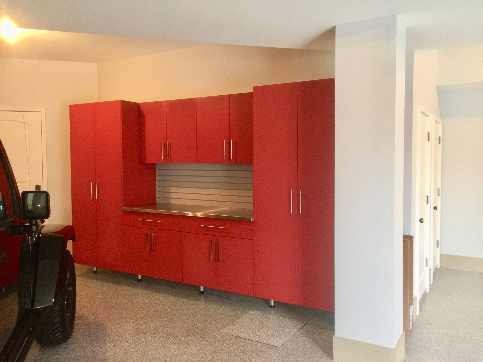 Choose a Bold Red for Your Garage Cabinets By LB Classic Closets in Mid-Missouri.