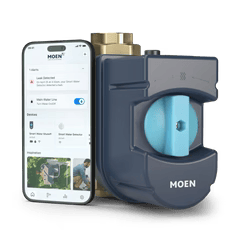 A phone is sitting next to a moen water meter.