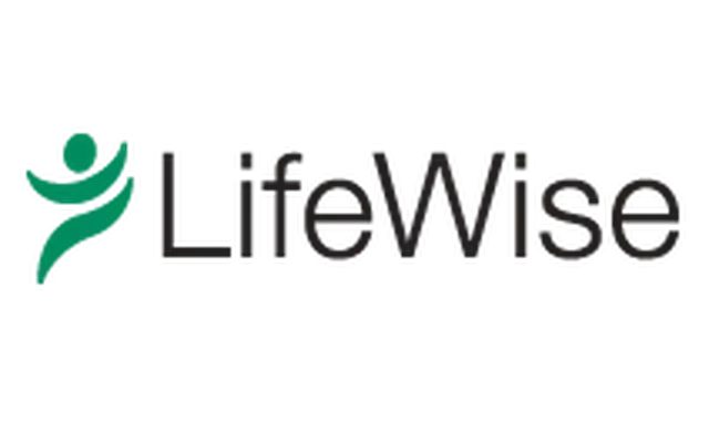 The lifewise logo has a green silhouette of a person on it.