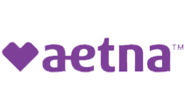 A purple logo for aetna with a heart in the middle