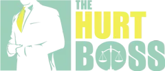 The logo for the hurt boss shows a man in a suit and tie.
