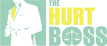 The logo for the hurt boss shows a man in a suit and tie.