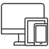 a line drawing of a computer , tablet , and cell phone .