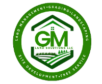 Green logo for GM Land Solutions LLC.  Features a green circular border with text, and a stylized green house with "GM" inside.