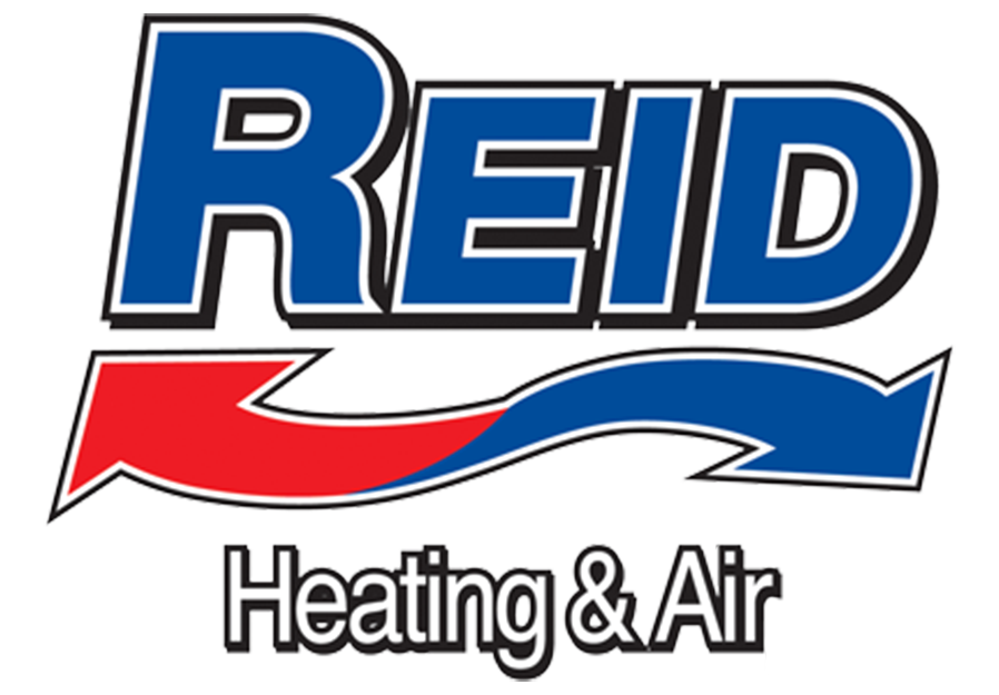 The logo for reid heating and air is blue and red