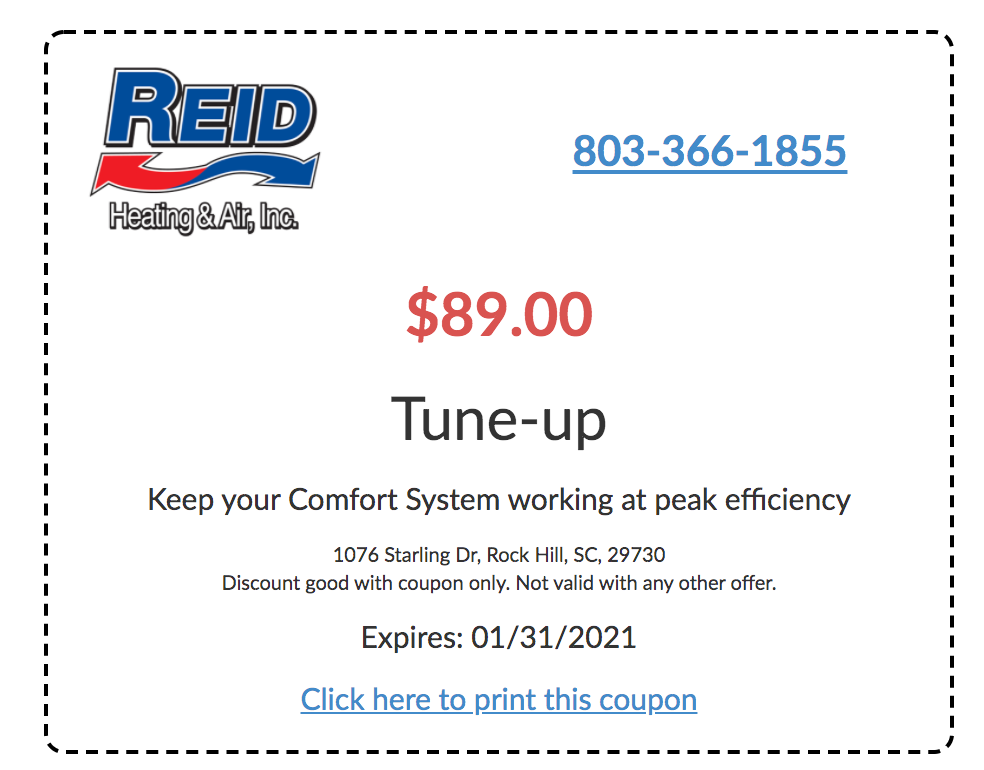 HVAC tune-up for $ 88.00.