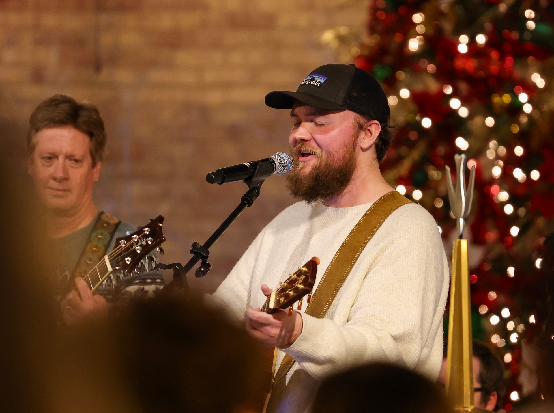 Worship leader at Christmas Eve service