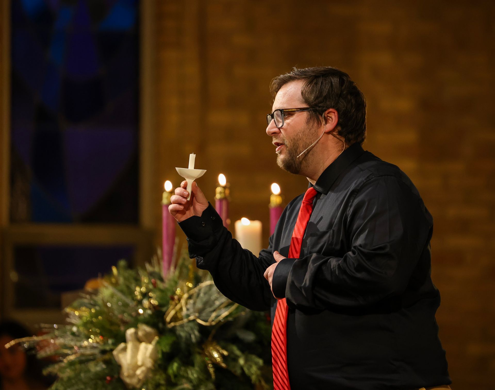 Pastor at Christmas Eve Service