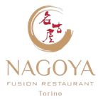 Logo per il ristorante Nagoya Fusion di Torino, con calligrafia dorata e rossa su sfondo bianco.