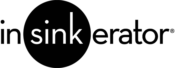 A black and white logo for in sinkerator on a white background.