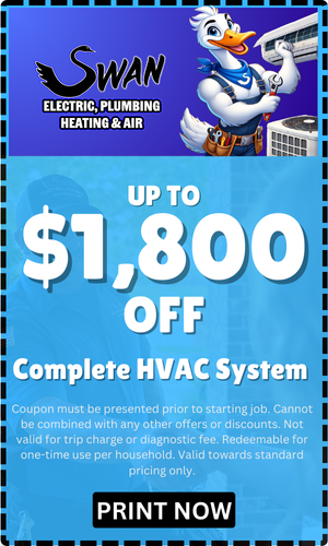 Swan electric plumbing heating & air is offering a complete hvac system for $ 1,800 off.