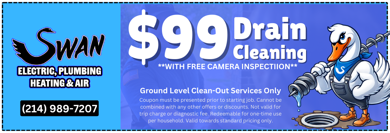 A coupon for $ 99 drain cleaning with free camera inspection