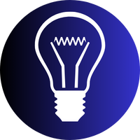 An icon of a light bulb in a blue circle.