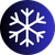 A white snowflake is in a blue circle.