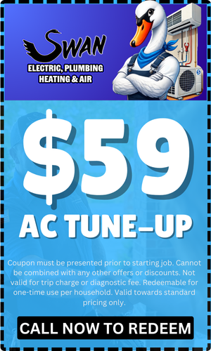 Swan electric plumbing heating and air is offering a $ 29 ac tune-up.