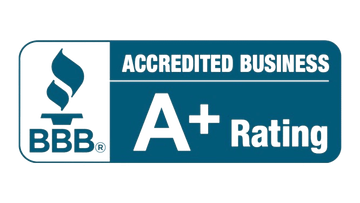 A blue sign that says accredited business a + rating