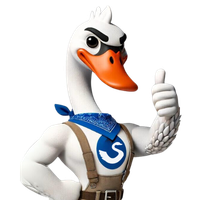 A cartoon duck with the letter s on its chest