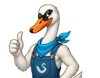 A cartoon duck with the letter s on its chest