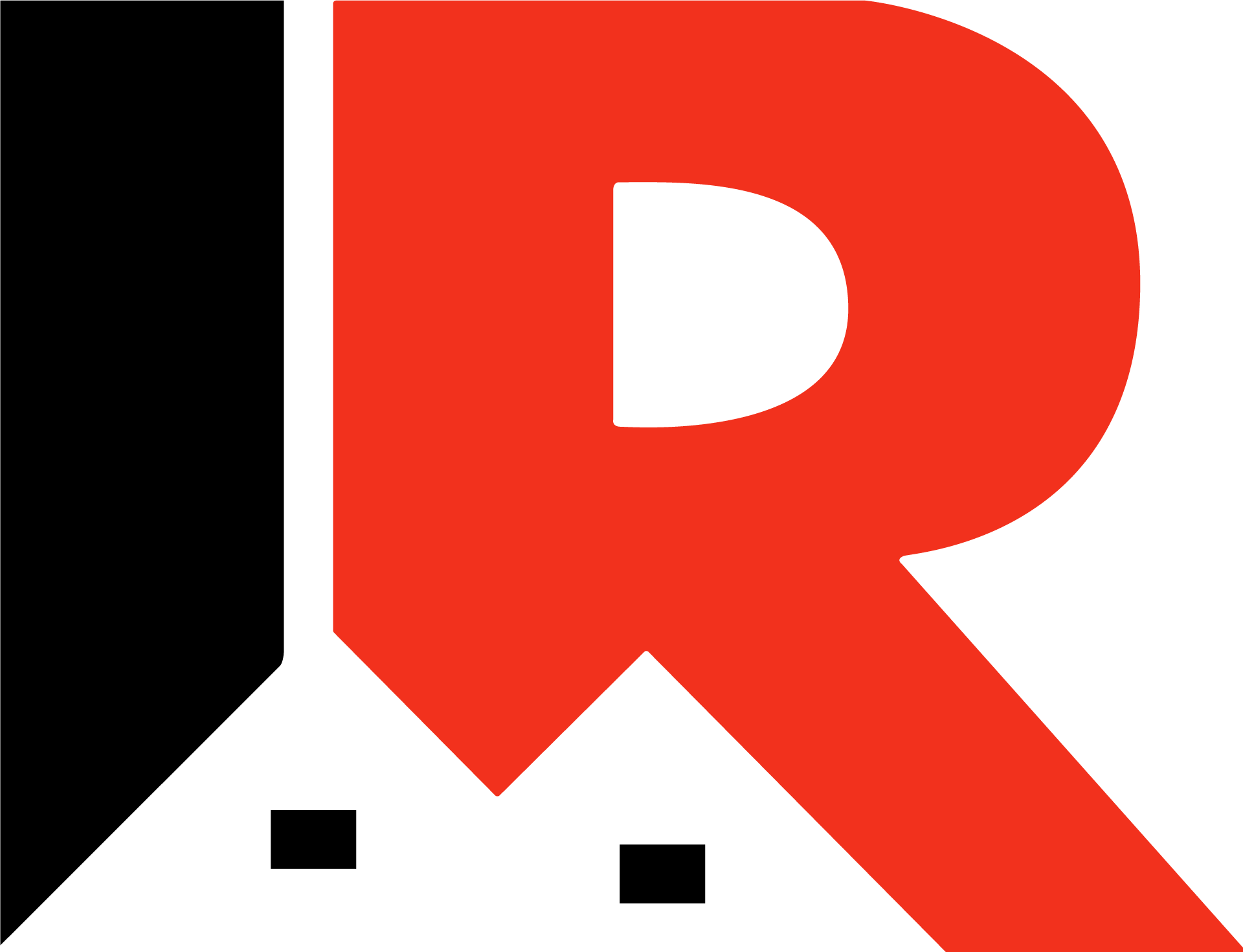 A red letter r is on a black and white background.