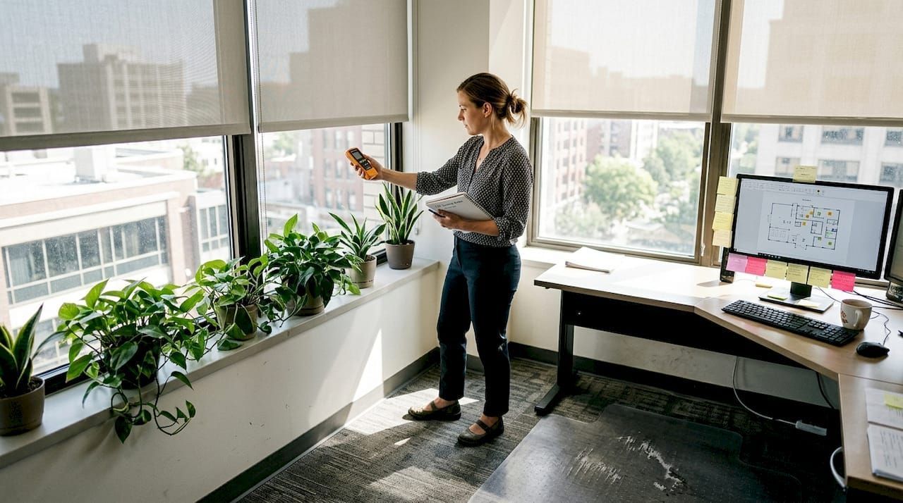 Clear solar control film on office windows in Boston