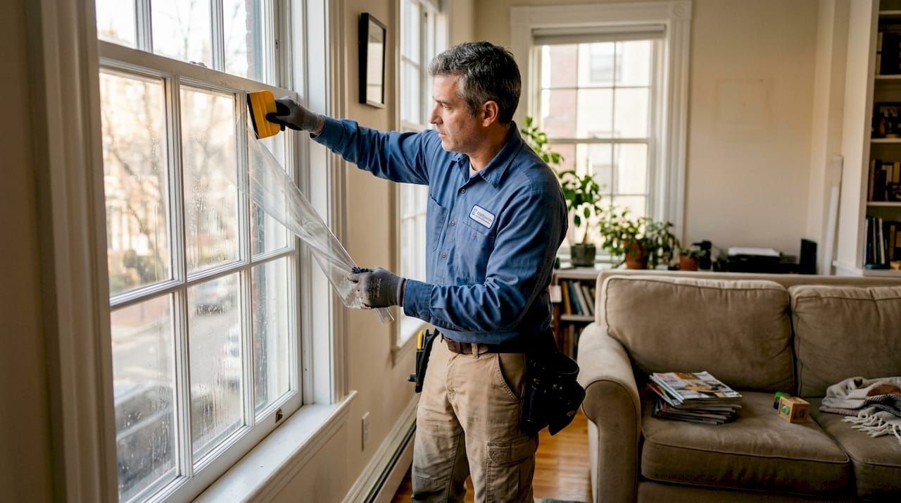 UV-blocking window film on south-facing home window