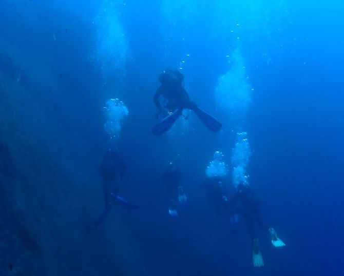 Een groep duikers zwemt in de oceaan.