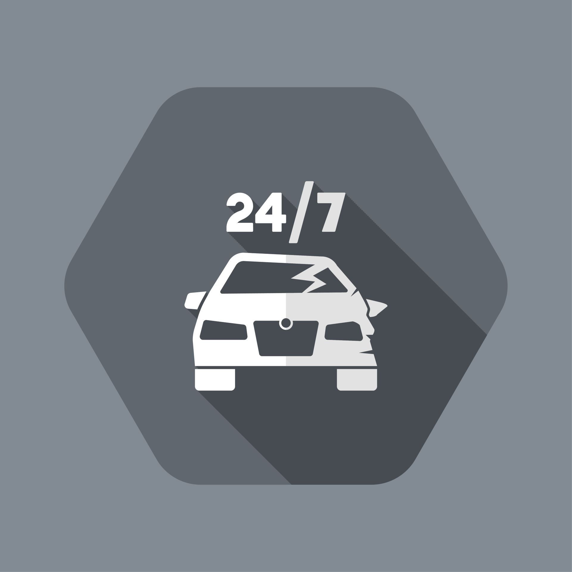 A 24/7 car service icon with a long shadow