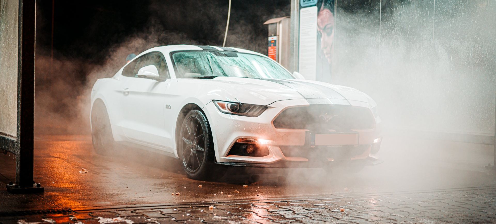 Mustang getting a car wash in the spring