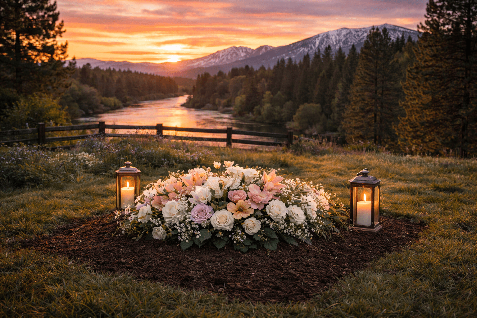 Gravesite at sunset in Post, ID