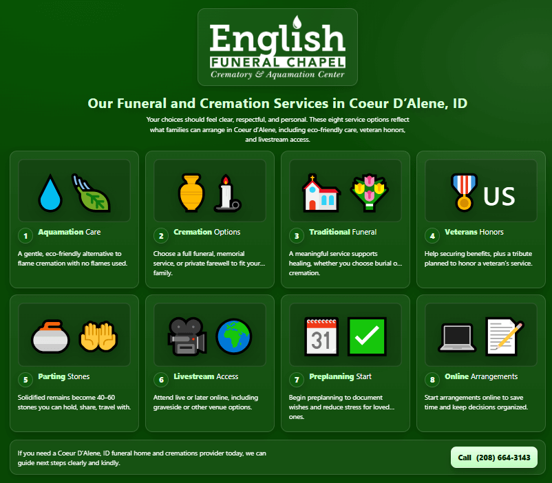 Our Funeral and Cremation Services in Coeur D’Alene, ID Infographic