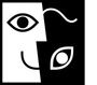 A graphic design of a split face: a white profile on the left and a black face on the right, featuring inverted eye colors.