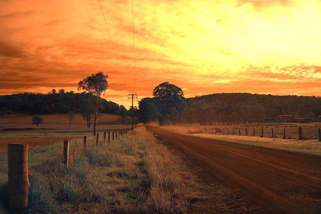 A Dirt Road Going Through a Field at Sunset — Nabiac Water Carriers in Nabiac, NSW