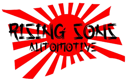 Rising sons automotive logo with a red and white sun