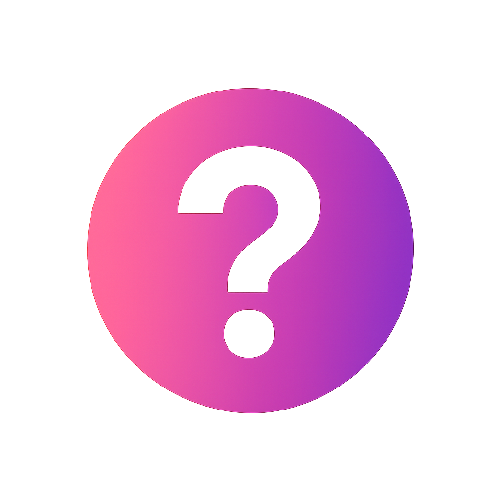 White question mark within a pink-to-purple gradient circle.