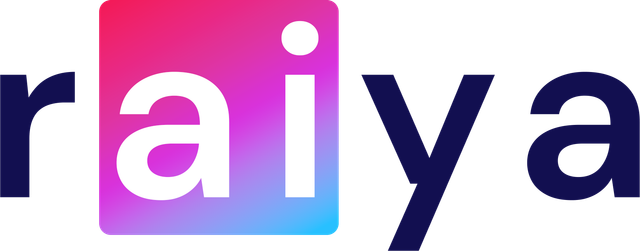 Raiya logo: dark blue text, the letters 