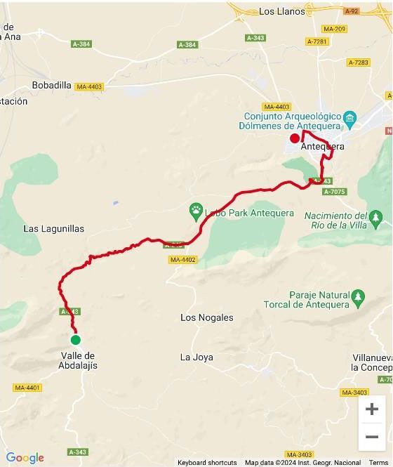 A google map shows a red line going to los nogales