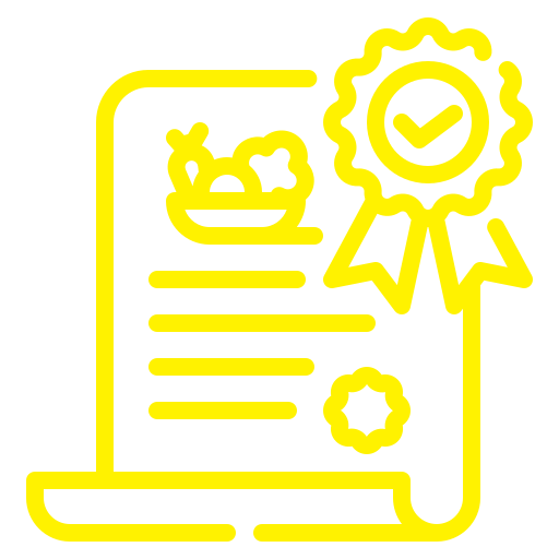 a yellow icon of a certificate with a crown and ribbon .