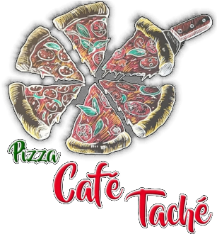 a logo for a pizza restaurant called pizzeria cafe tache