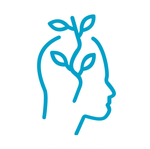 Head icon with plant growing from brain to symbolize growth and learning