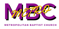 The logo for the metropolitan baptist church is purple and yellow.