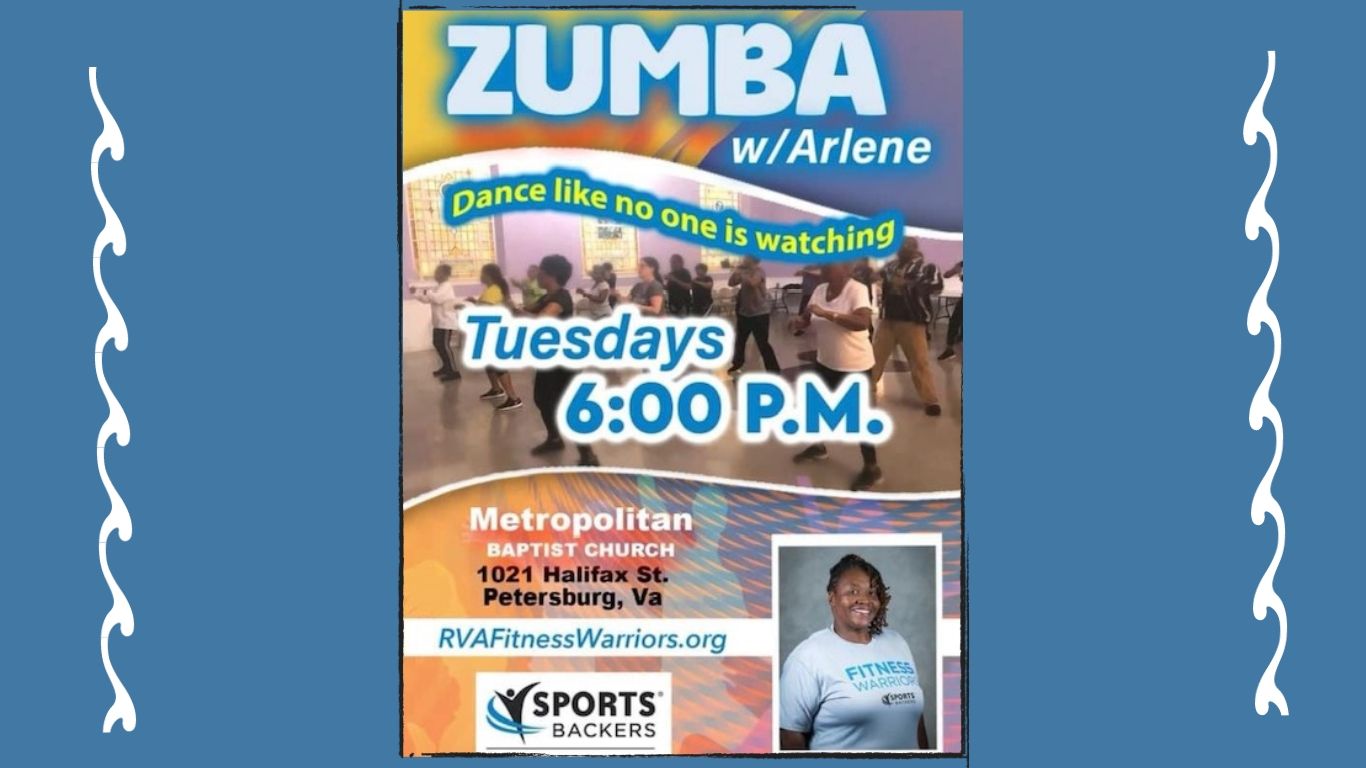 A poster for zumba w / arlene tuesdays at 6:00 p.m.